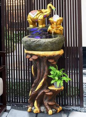 中式大象流水喷泉风水轮加湿器家居招财摆件装饰客厅景观开业礼物