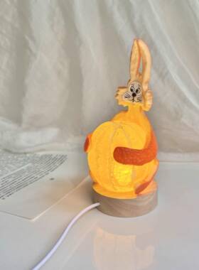 可爱仿真手工创意橘子兔子小夜灯摆件氛围感咖啡馆复古装饰品儿童