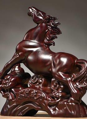 黑檀木雕马摆件实木生肖马到成功中式家居书房办公桌面红木工艺品