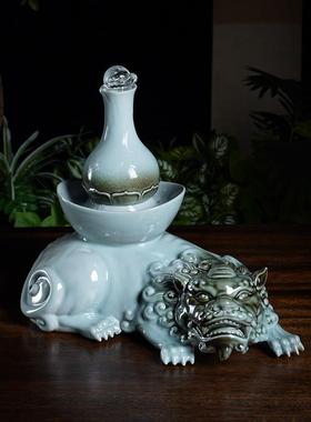 貔貅招财摆件流水循环水风水轮转运球办公室茶桌开业乔迁礼装饰品