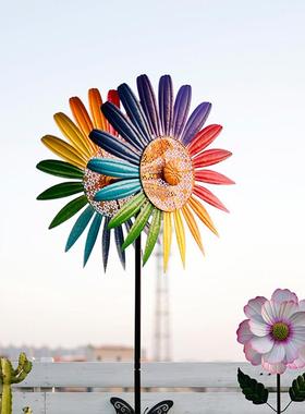 美式田园风铁艺风车户外花园装饰旋转庭院别墅幼儿园创意造景摆件