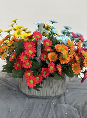 7叉洋甘菊21头邹菊仿真花束绢花塑料干花艺插花布花装饰花卉花箱