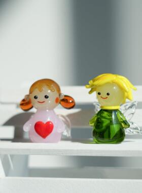 淄博琉璃手作可爱精灵男孩女孩摆件卡通治愈带翅膀情侣装饰品礼物