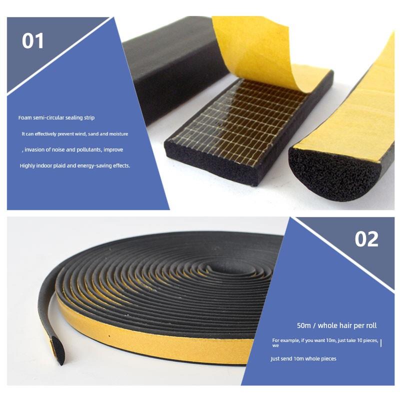 自粘D型半圆胶条配电箱三元乙丙发泡防水实心海绵橡胶密封条50米 - 图0