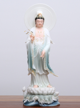 速发汉白玉观音菩萨家用供奉金童玉善护龙法财南海观世音佛像摆件