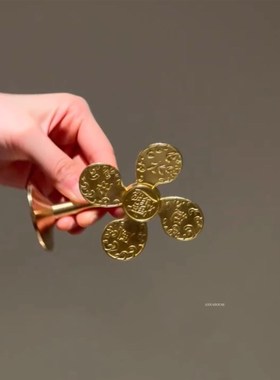 风生水起黄d铜摆件上班族工位桌面招财装饰创意财源滚滚开运小风