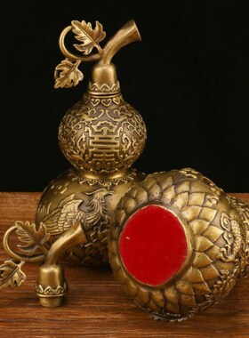 黄铜葫芦摆件j龙凤开盖铜葫芦摆件一对家居桌面装饰