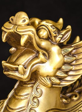 吉祥居纯黄铜招财貔貅摆件公母一对聚财家用客厅W送礼金钱貔貅