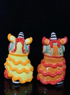 石湾公仔陶瓷醒狮摆件家居客厅电视柜舞狮中式装饰品开业新居礼物