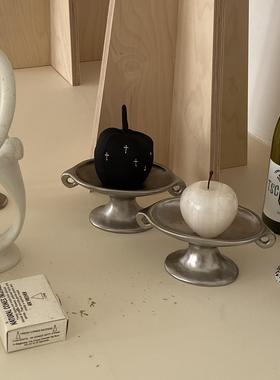 覆古陶瓷收纳盘可爱手工摆件家居饰品ins风双耳高脚托 托盘