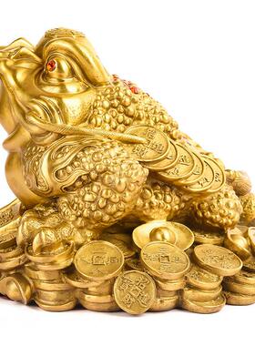 纯铜金蟾摆件大号雕刻三脚蟾蜍三足铜金蝉店铺客厅开业礼品办公室