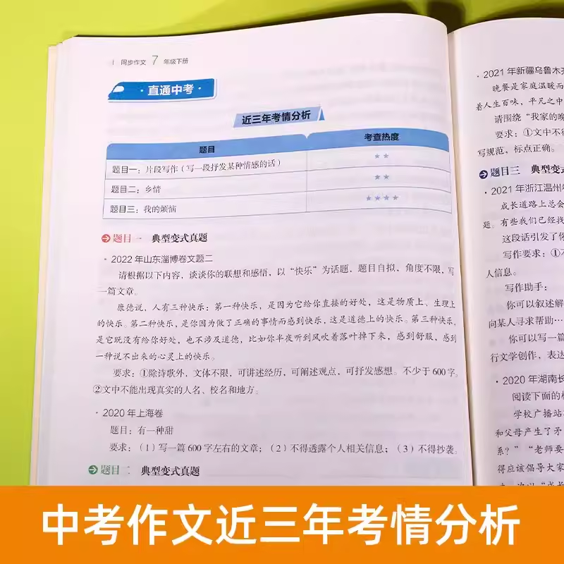 2024新版开心同步作文七年级八年级下册人教版初中写作思维模板专项训练高分范文视频讲解优秀作文语文教材初一初二教辅资料书