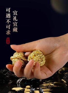 黄铜手工实心核桃手把玩件纯铜老文玩茶宠桌面摆件老年人健身球