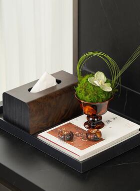 新中式样板房客厅角几茶几饰品陶瓷花瓶软装设计托盘花器组合摆件