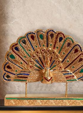 泰国孔雀摆件开屏东南亚装饰摆件玄关装饰品中式复古客厅桌面摆设