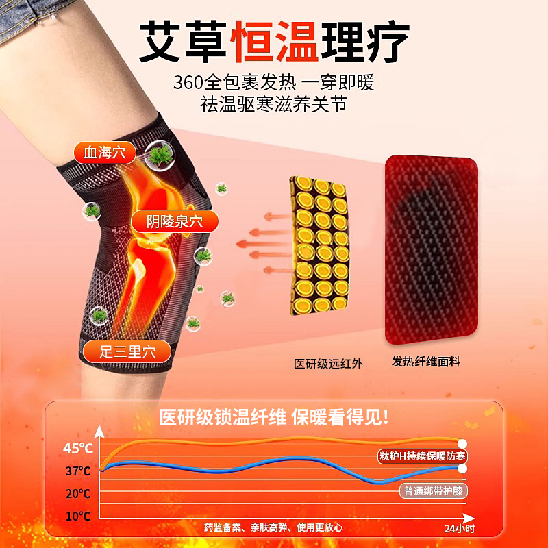 德国艾草护膝膝关节保暖发热老寒腿男女士老年人专用加热防滑冬季