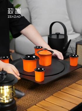 致造享泡2023新款网红功夫茶具茶盘套装家用用品轻奢高端白瓷盖碗