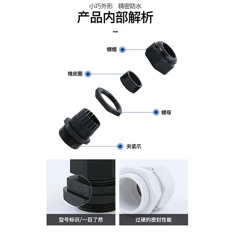 尼龙塑料电线电缆防水接头M型电线连接器密封固定葛兰头m12m20m63 - 图2