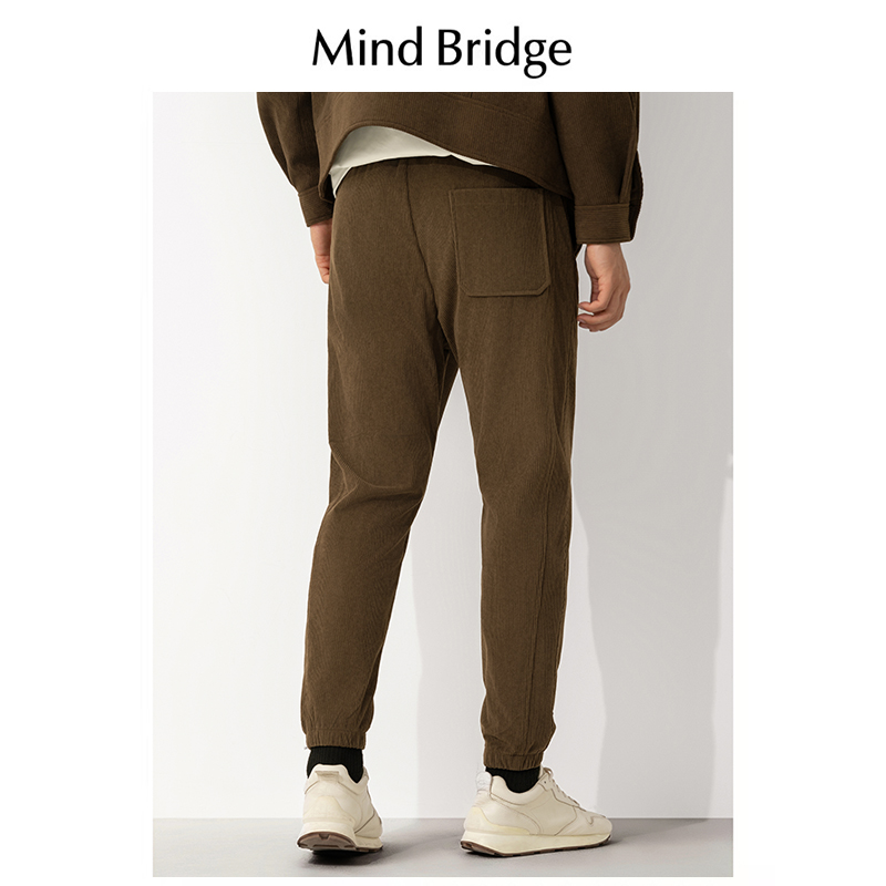 Mind Bridge灯芯绒裤子男美拉德风休闲裤春秋冬加绒束脚运动卫裤 - 图1