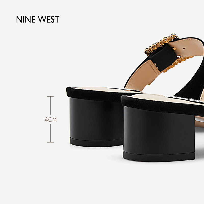 NineWest/玖熙2024年夏季新款高跟拖鞋珍珠扣一字带凉拖鞋女外穿-图2