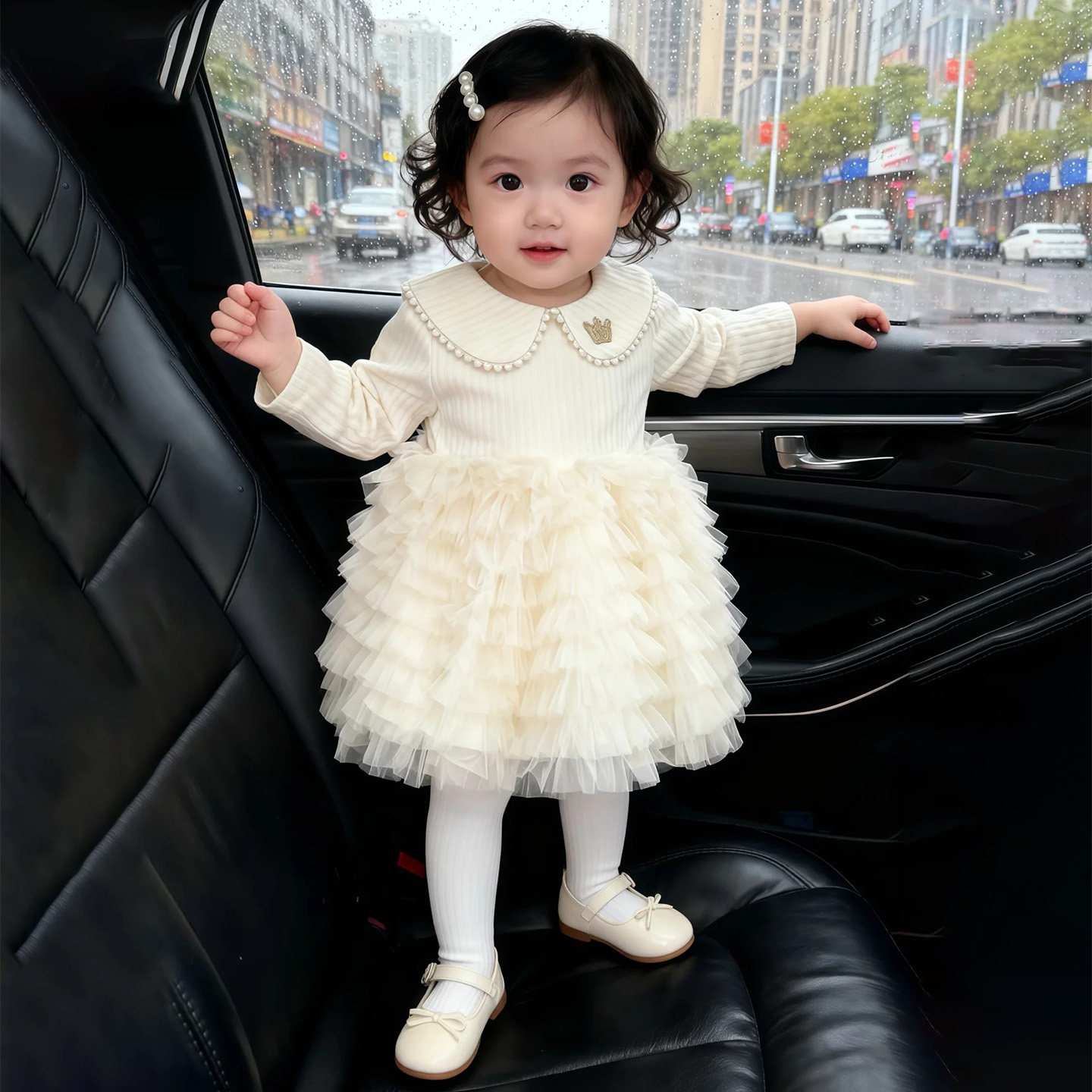 女童连衣裙冬季韩系女宝宝超好看针织翻领网纱公主裙儿童礼服裙冬,淘宝优惠券,粉丝福利购,淘宝优惠卷