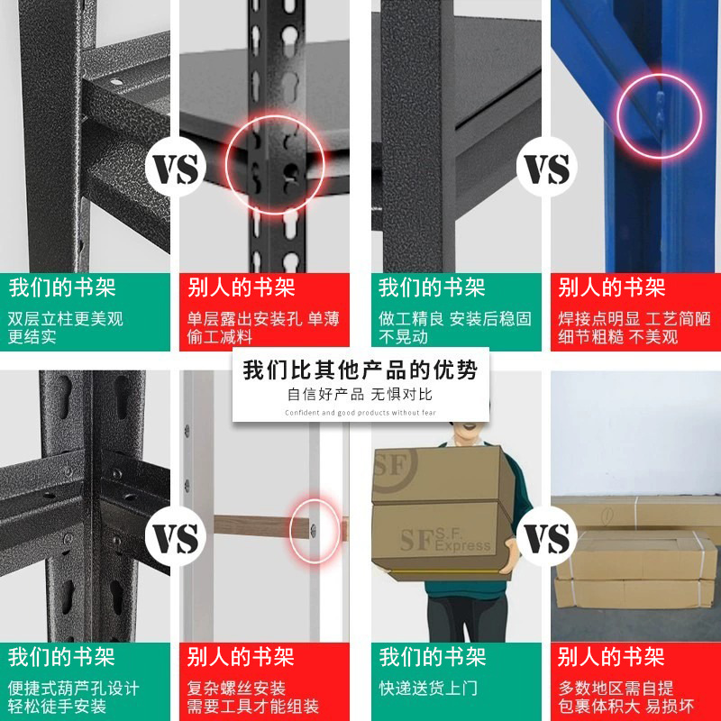 家用书架落地置物架多层储物架货架儿童收纳架书柜简易钢制置物架 - 图2