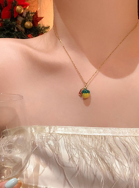 森系甜美可爱小苹果吊坠项链女简约时尚百搭气质钛钢锁骨链颈链