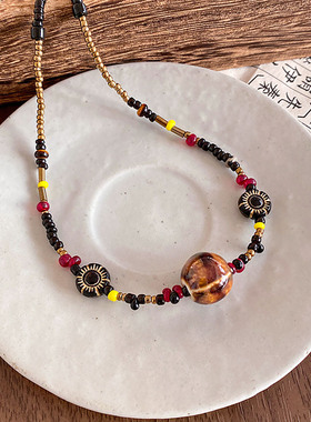 爆火新款新中式咖色串珠项链