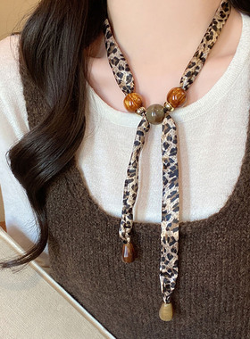 复古豹纹丝巾项链女新款独特设计
