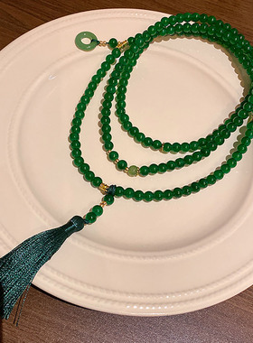 国风绿色流苏串珠项链