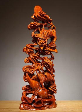 速发花梨木雕瑞室麒麟摆件动物雕刻家居客厅玄关公办兽装饰摆设工