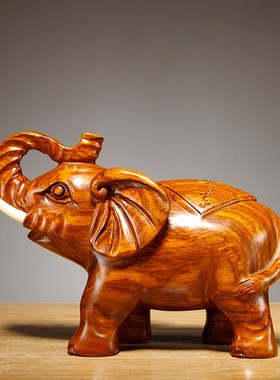 速发花梨木质雕刻大象一对家居件厅客视柜办公装饰摆电红木工艺品