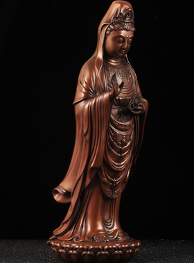 极速紫铜南海观世l音菩萨摆件观音铜像观音站像家用寺庙佛堂供奉