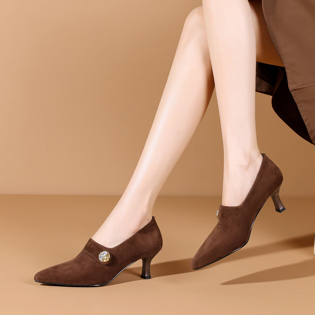 【羊反绒】星期六2026春季新款深口单鞋女尖头高跟鞋女细跟时装鞋,淘宝优惠券,粉丝福利购,淘宝优惠卷