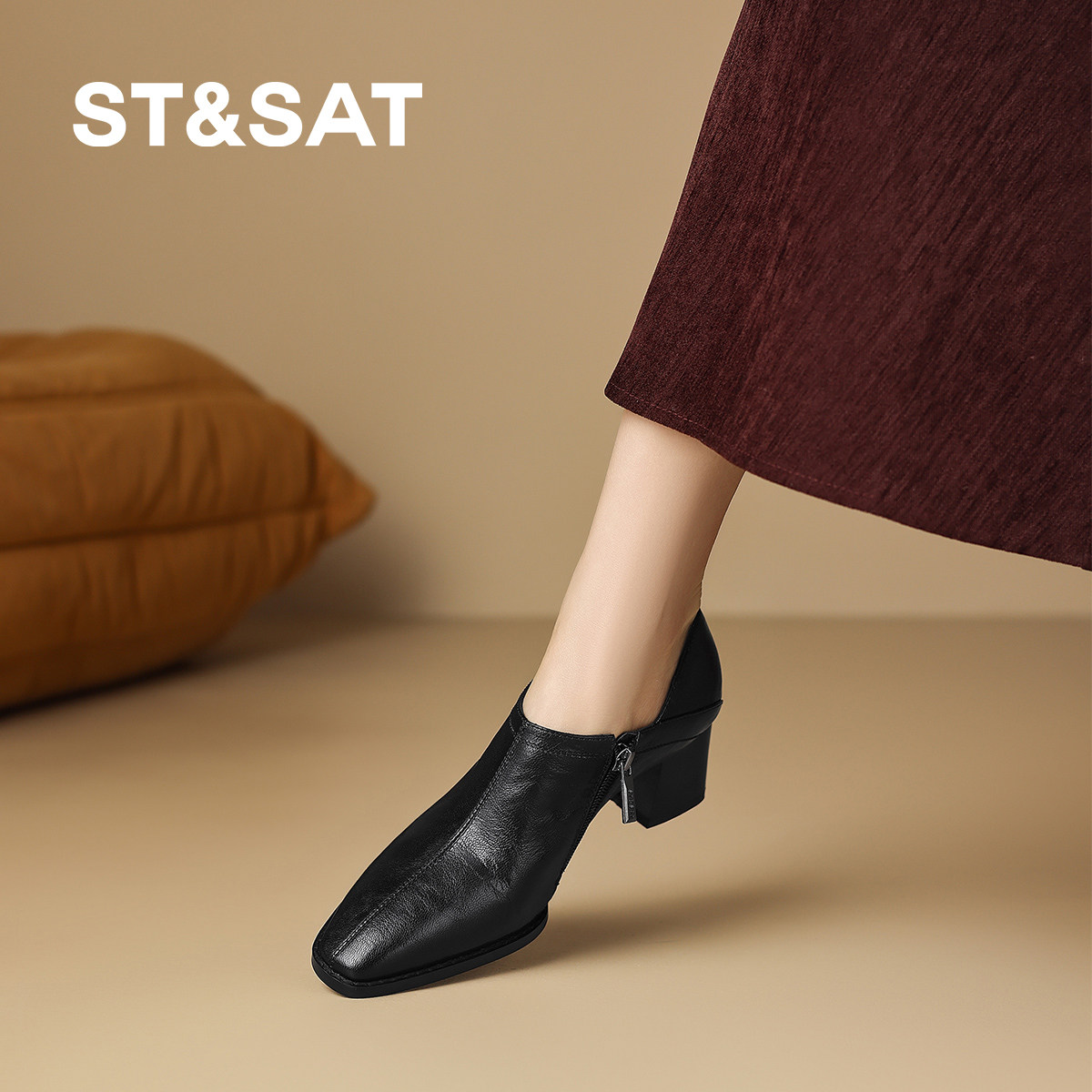 星期六复古褶皱高跟方头深口单鞋女粗跟复古一脚蹬通勤乐福鞋软底,淘宝优惠券,粉丝福利购,淘宝优惠卷