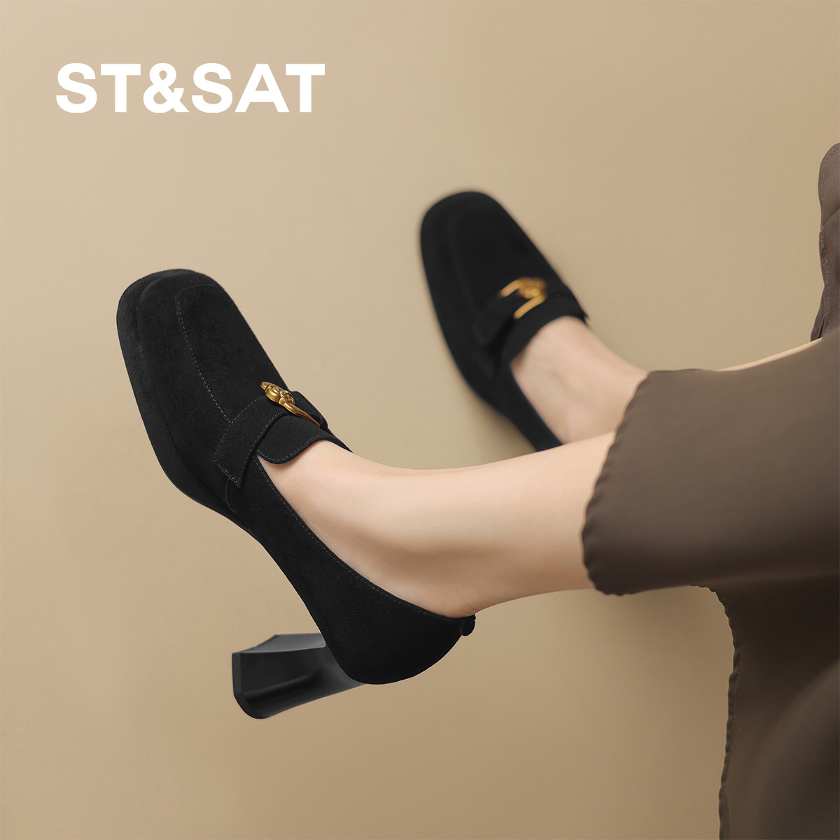 星期六舒适圆头女高跟鞋小个子增高深口单鞋小香风粗跟乐福鞋通勤,淘宝优惠券,粉丝福利购,淘宝优惠卷