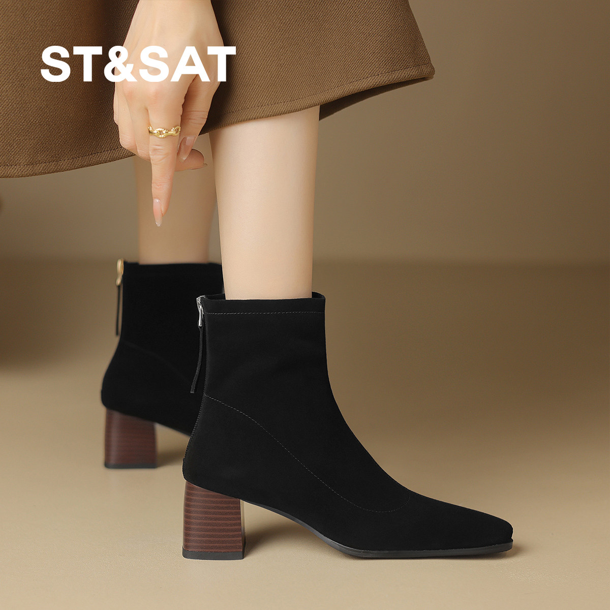 【羊反绒】2026年秋冬新款圆头粗跟短筒女靴商务通勤风时装靴保暖,淘宝优惠券,粉丝福利购,淘宝优惠卷