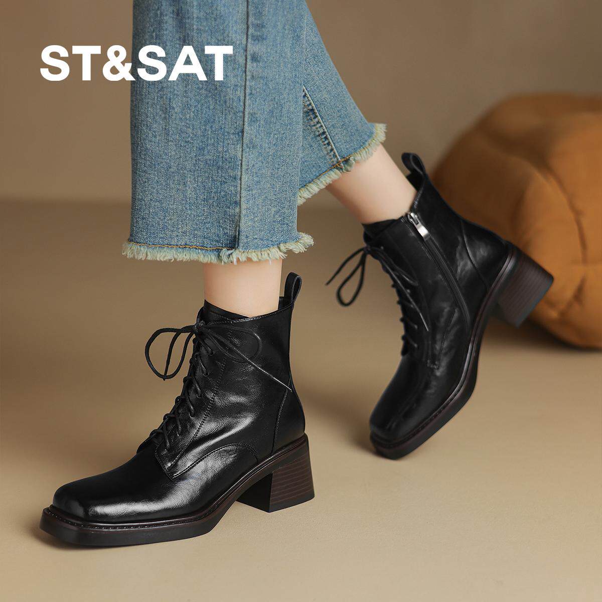 【新品推荐】星期六2025高跟系带加绒马丁靴女百搭短靴女百搭