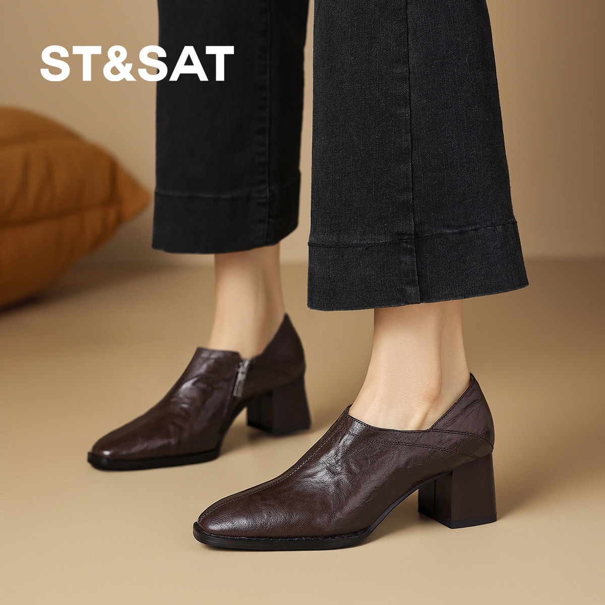 星期六复古褶皱高跟方头深口单鞋女粗跟复古一脚蹬通勤乐福鞋软底,淘宝优惠券,粉丝福利购,淘宝优惠卷