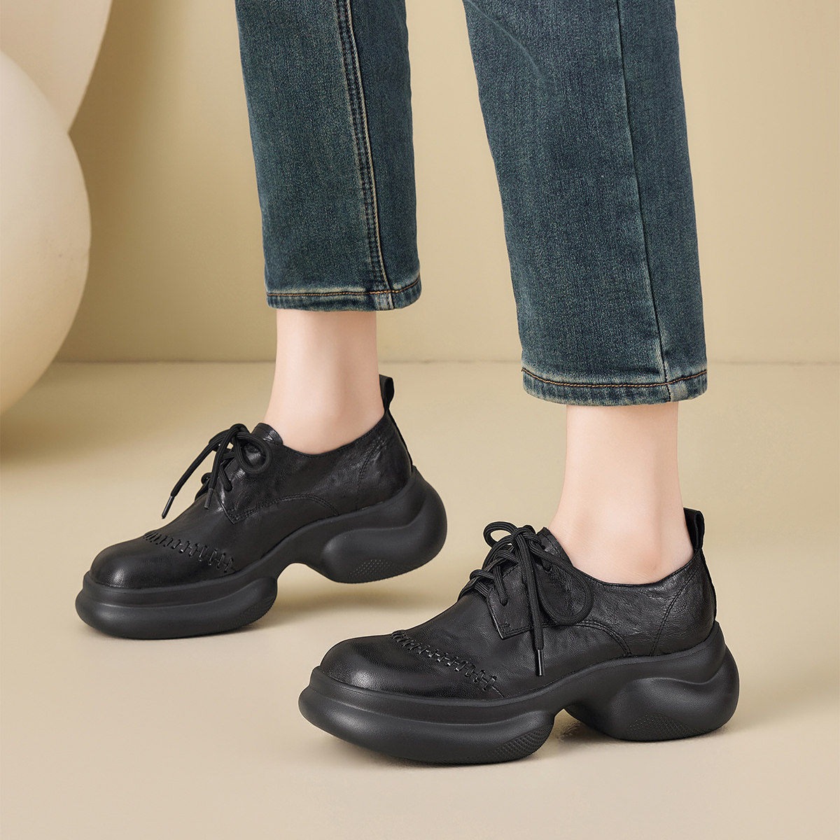 星期六复古羊皮英伦风厚底深口单鞋女中跟舒适软底不累脚通勤皮鞋,淘宝优惠券,粉丝福利购,淘宝优惠卷