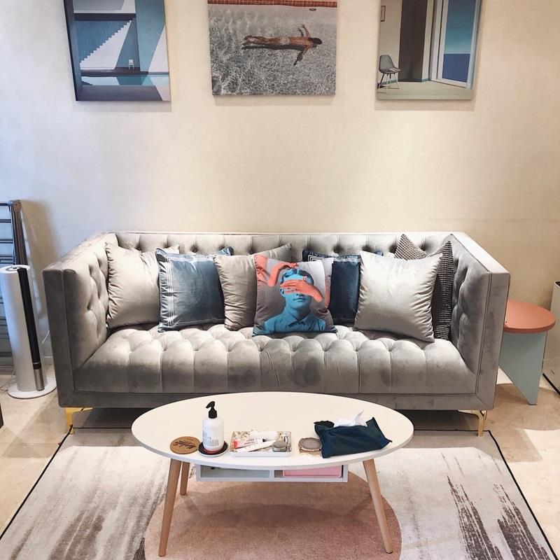 简约风轻奢网红沙发粉色客厅店面小户型直排贵妃组合布艺沙发新款 - 图1