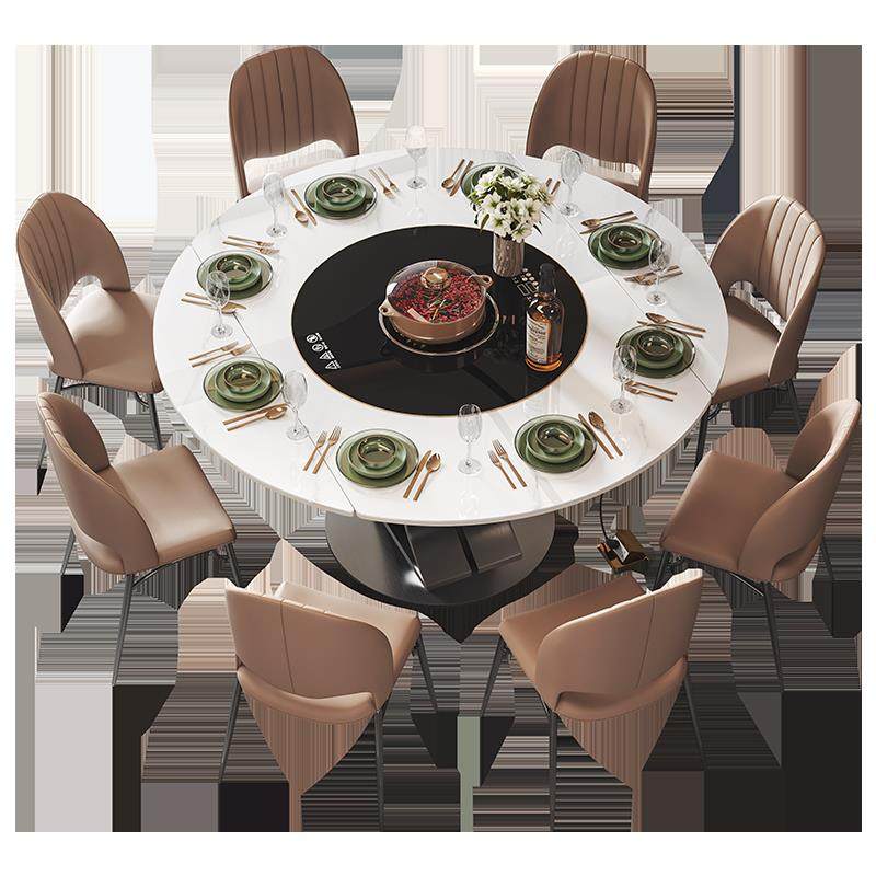 岩板餐桌可伸缩折叠方圆两用带电磁炉转盘设计师款现代轻奢圆餐桌,淘宝优惠券,粉丝福利购,淘宝优惠卷