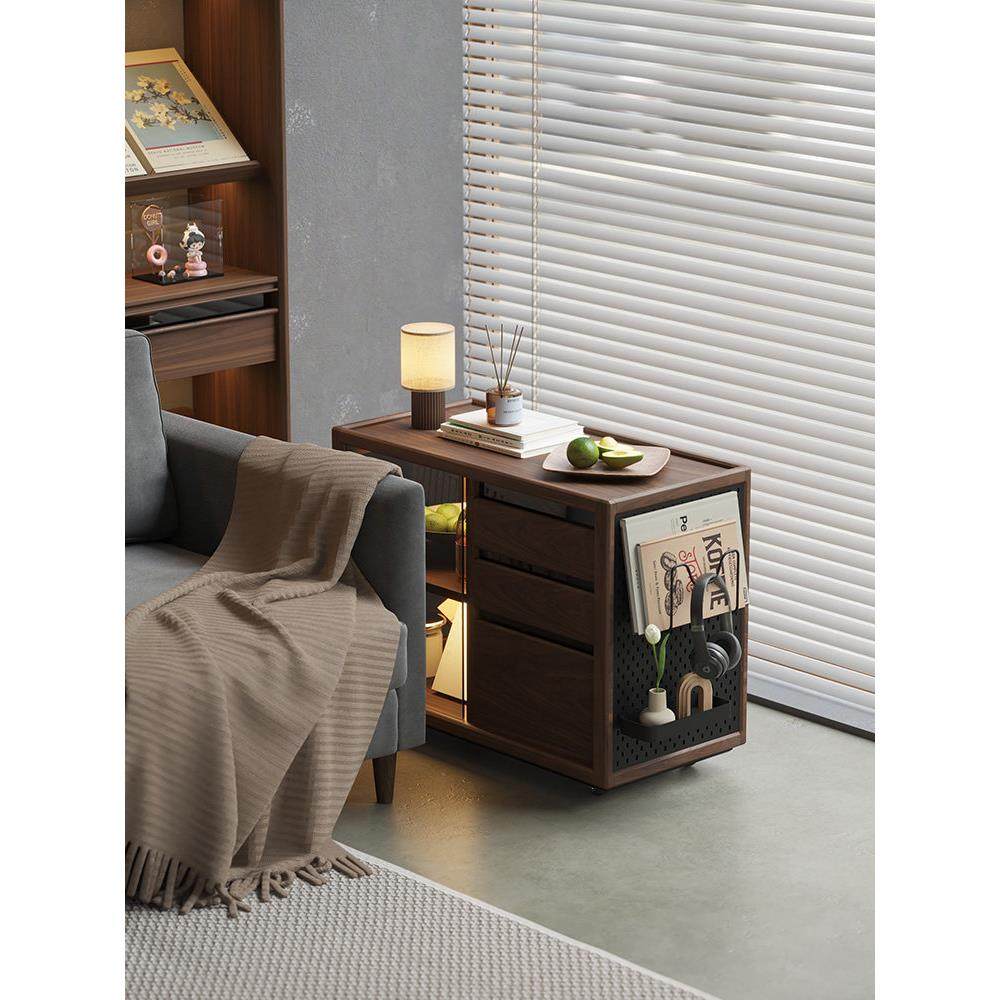 实木沙发边柜北欧客厅家用侧边几可移动小推车茶台黑胡桃木茶水柜,淘宝优惠券,粉丝福利购,淘宝优惠卷