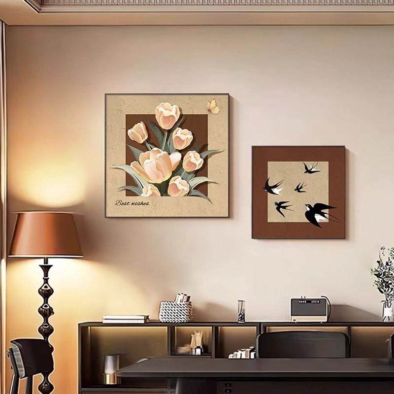 玄关柜摆台画法式高级感复古花卉艺术餐厅挂画中古风蝴蝶燕子壁画,淘宝优惠券,粉丝福利购,淘宝优惠卷