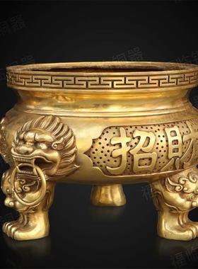 纯铜香炉招财进宝三足香炉碗摆件有求必应桌面居家寺庙上香供奉铜