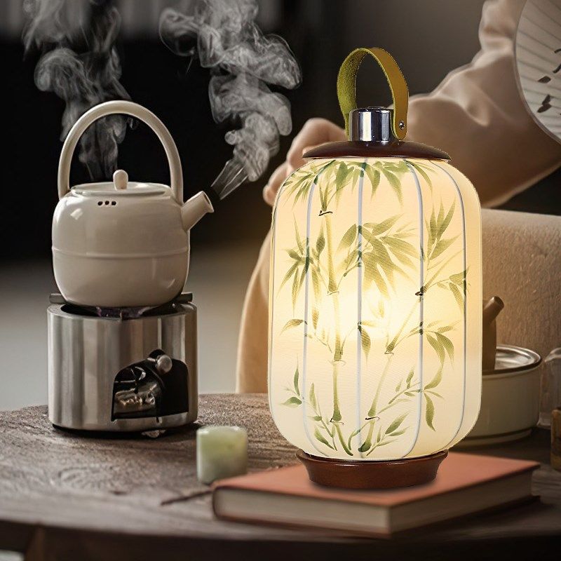 中式充电台灯仿古手绘画花鸟图灯罩书房床头灯民宿户外露营手提灯,淘宝优惠券,粉丝福利购,淘宝优惠卷