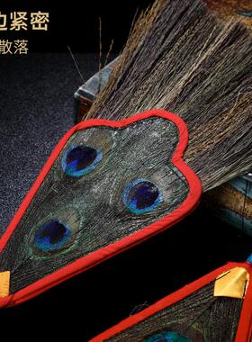 藏传用品文巴扇吉祥草孔雀羽毛扇子三眼五眼21眼天然孔雀扇贲巴壶