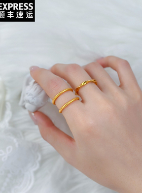 素圈仿真黄金戒指古法传承实心