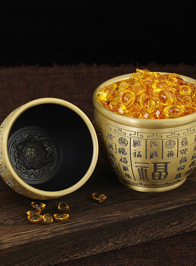 速发居财进宝百福铜缸纯黄号米缸聚宝盆摆件大铜客厅家招聚财小存