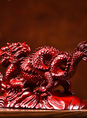 速发花梨实木雕刻龙摆件生肖红色室龙家居办公木装品红木工艺饰送